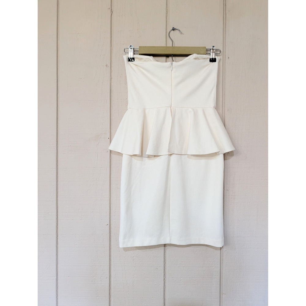 Amanda Uprichard Ivory Strapless Peplum Bodycon Dress Small Cream - Picture 11 of 16